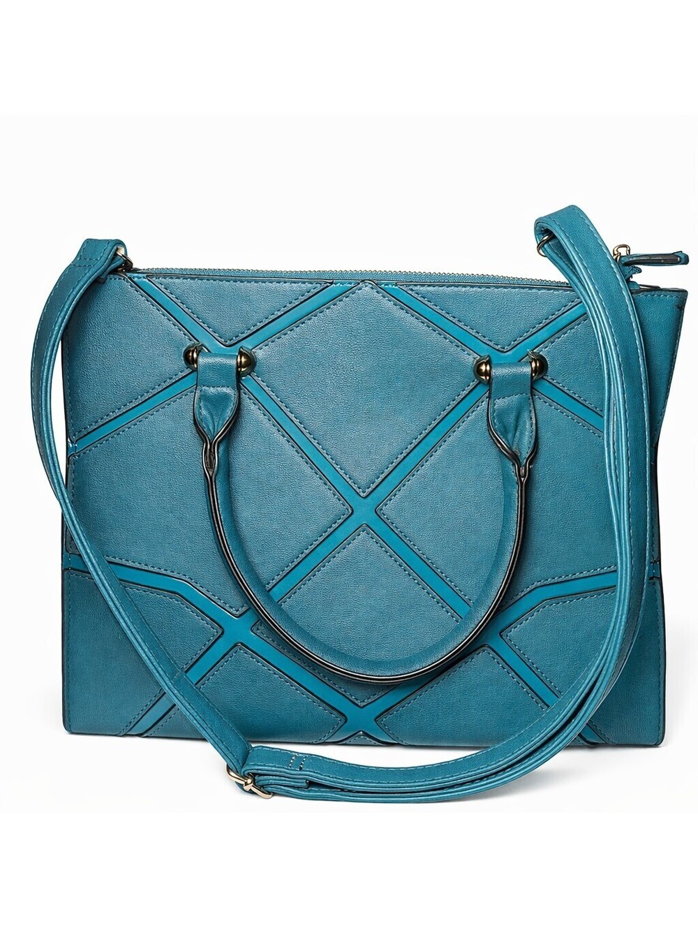 Dasein Teal Structured Satchel Handbag w/ Crossbody Strap Gold Hardware Large...